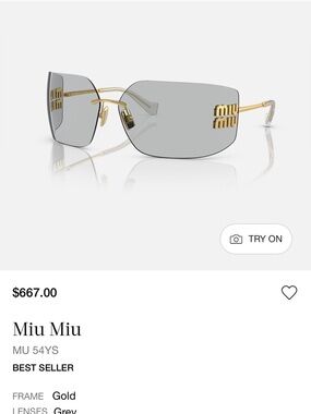 Miu Miu Gold Frame Rimless Sunglasses with Grey Lenses